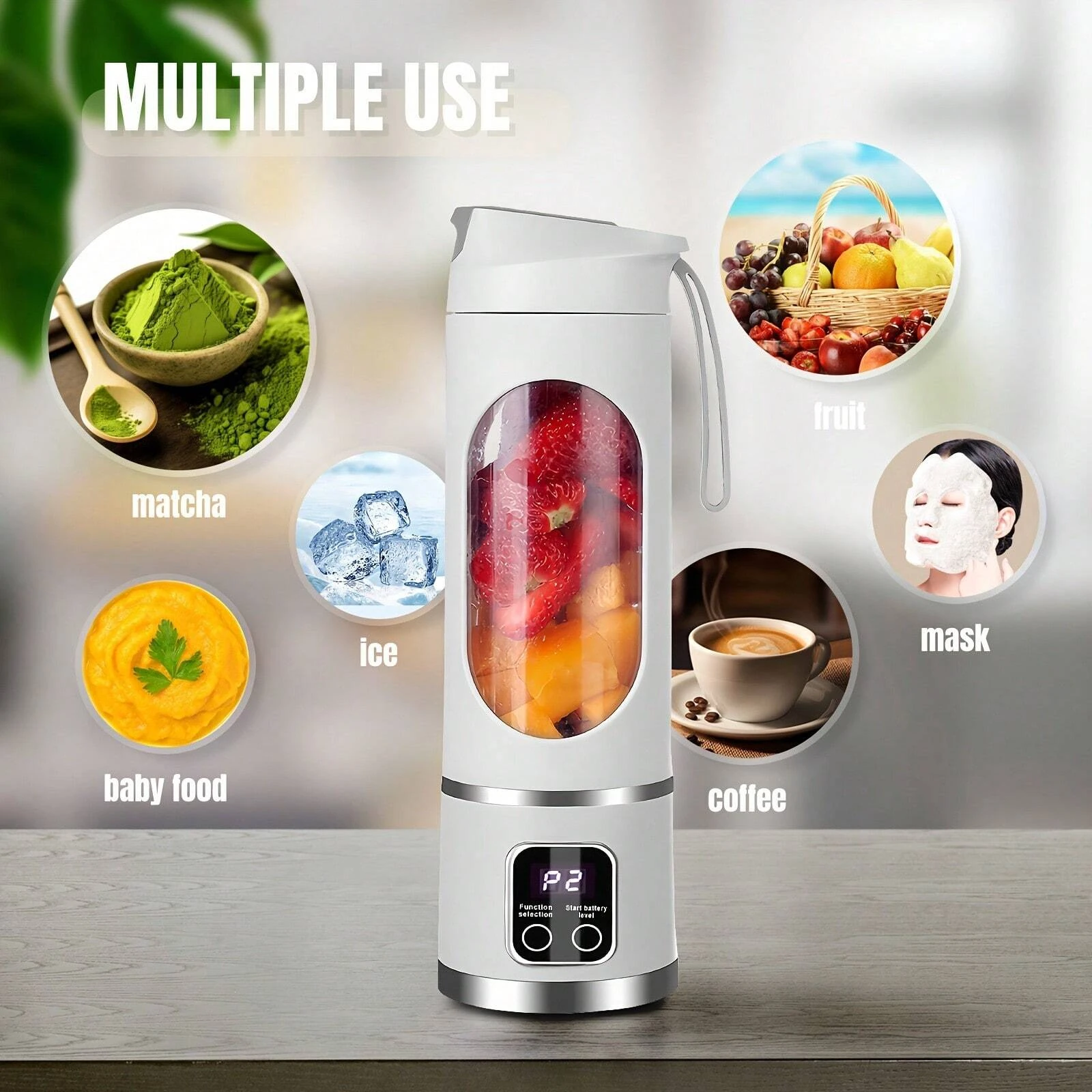 2024 New USB Charging Portable Juicer 12 Blade Head 3 Gears Adjustable Double Cover Design Long-lasting High-Power Ice Crusher - Image 3