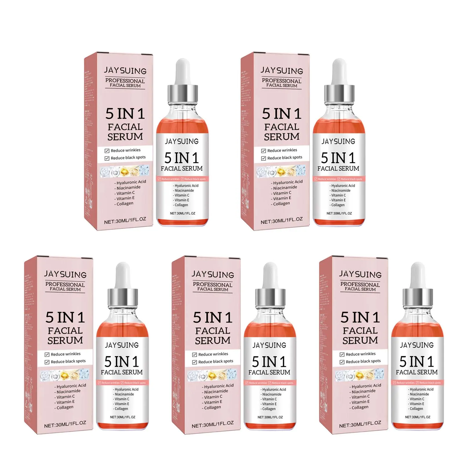 5 In 1 Facial Serum Fade Fine Lines Firming Skin Shrink Pores Moisturizing Brightning Vitamin C Hyaluronic Acid Face Serum - Image 8