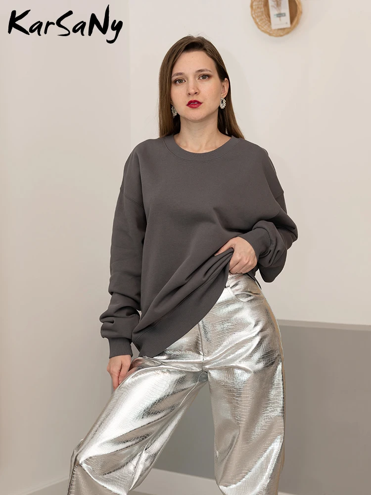 Casual Loose Women's Hoodie Autumn Cotton Solid Round Neck Sweatshirts For Women Oversized Long Sleeve Basic Pullover Outerwears - Image 6