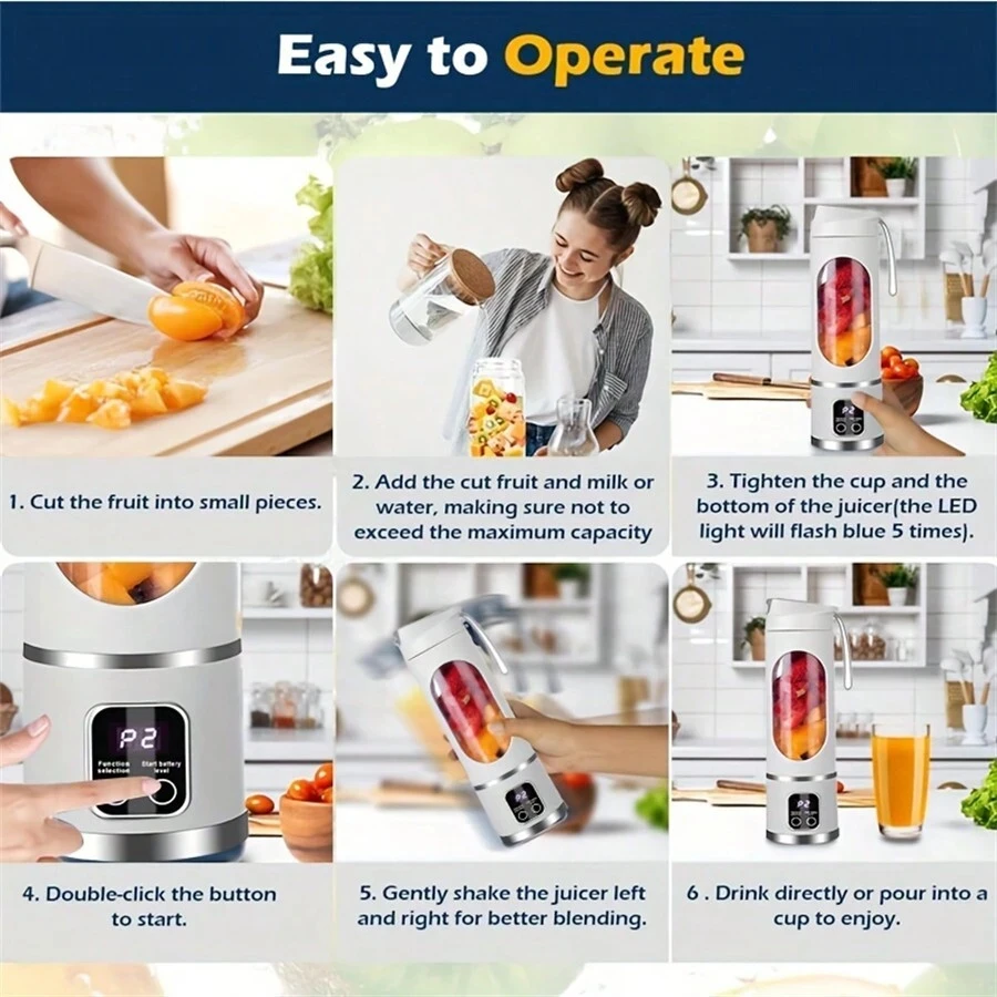 2024 New USB Charging Portable Juicer 12 Blade Head 3 Gears Adjustable Double Cover Design Long-lasting High-Power Ice Crusher - Image 6