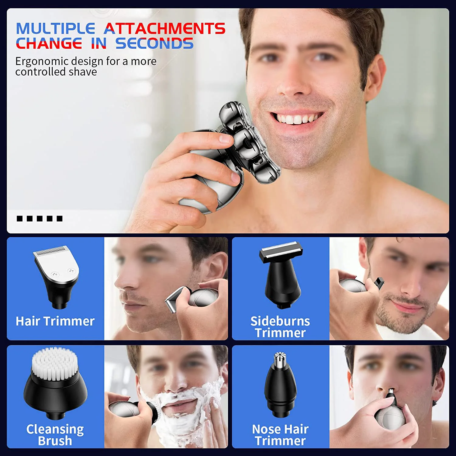 Electric Shaver 7D Floating Cutter Head Base Charging Portable Men Beard Trimmer Clipper Skull Shaver Waterproof Shaving - Image 3