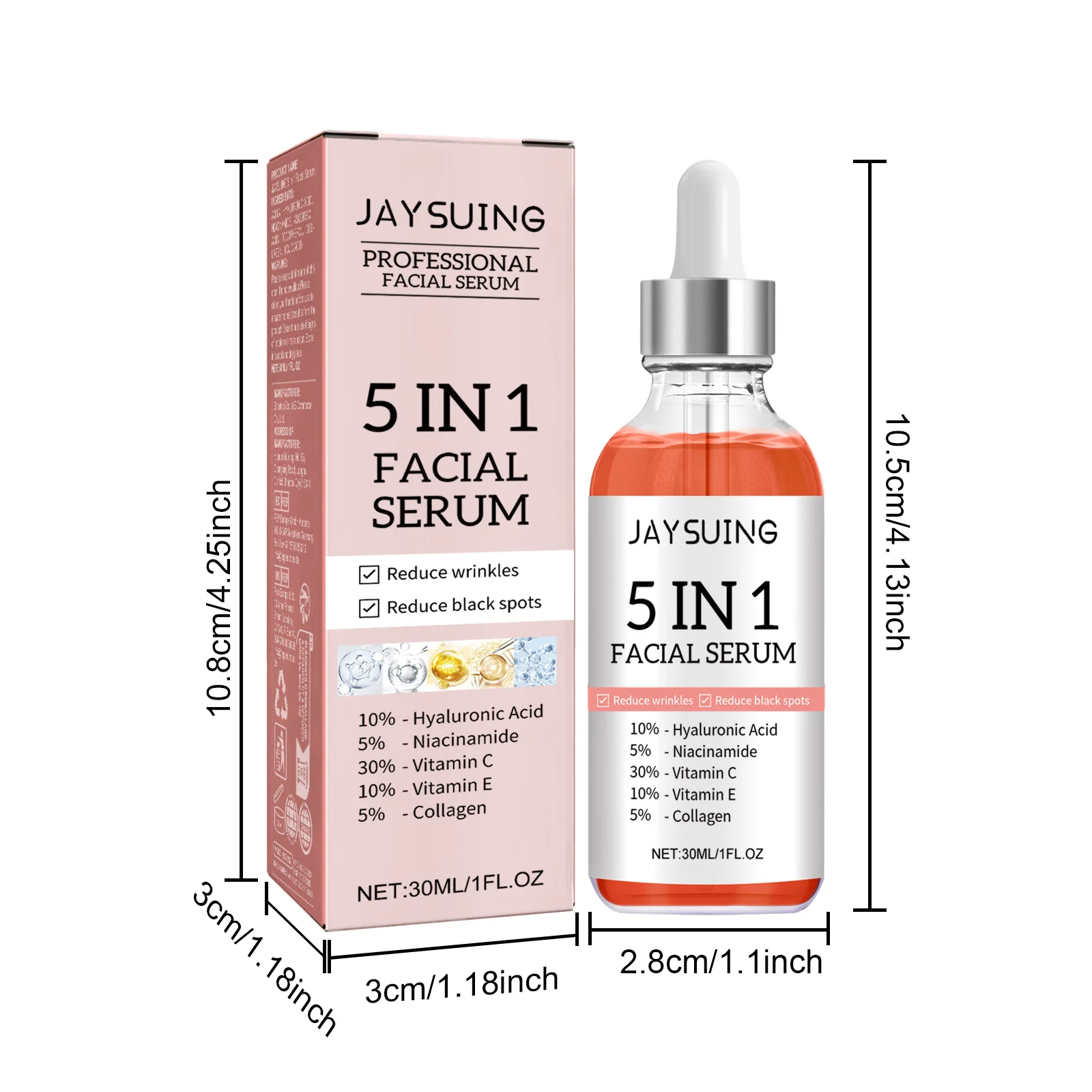 5 In 1 Facial Serum Fade Fine Lines Firming Skin Shrink Pores Moisturizing Brightning Vitamin C Hyaluronic Acid Face Serum - Image 6