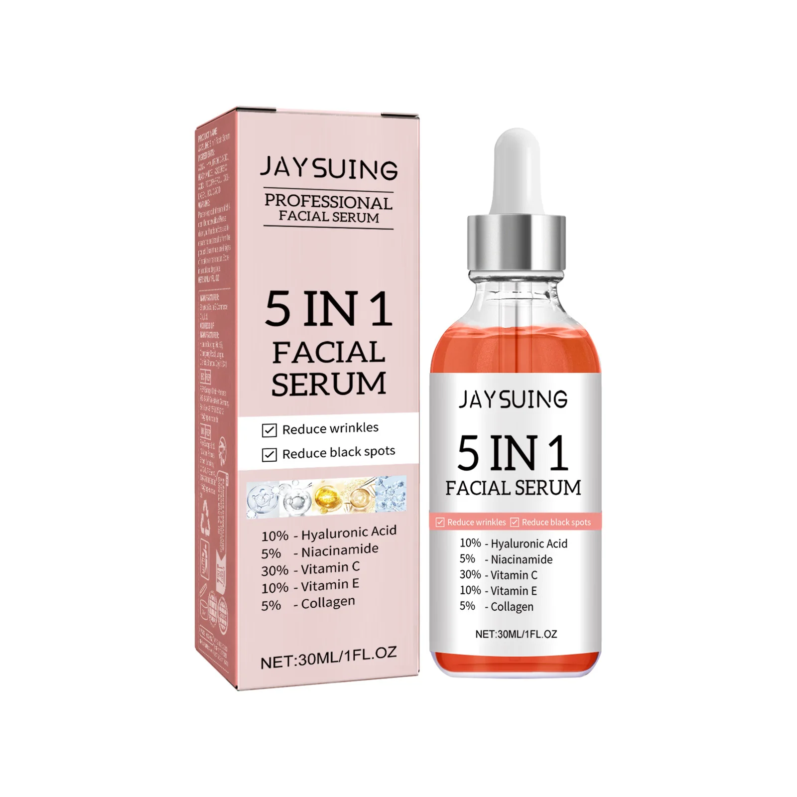 5 In 1 Facial Serum Fade Fine Lines Firming Skin Shrink Pores Moisturizing Brightning Vitamin C Hyaluronic Acid Face Serum - Image 10